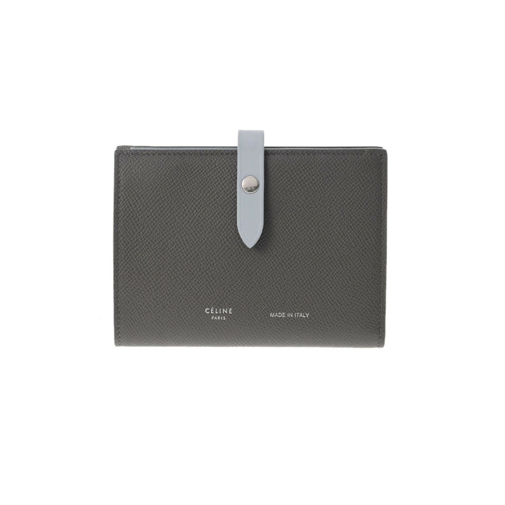 CELINE Strap Wallet Gray Blue Calfskin Bi fold